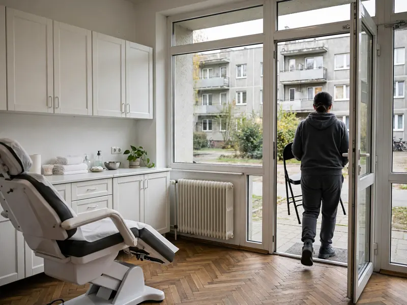Wynoszenie fotela z lokalu po gabinecie