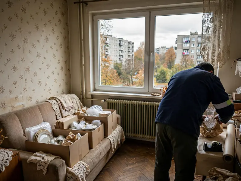 Pakowanie porcelany w mieszkaniu seniorki w bloku