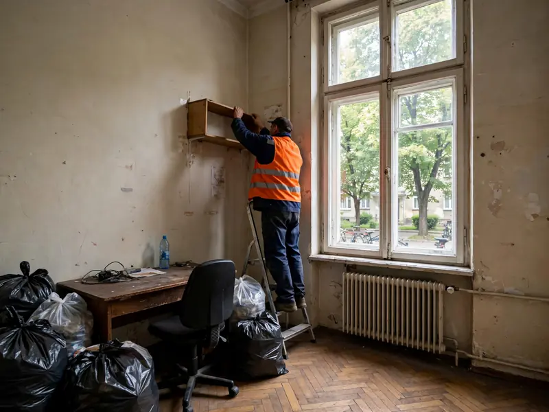 Pokój po najmie studenckim w kamienicy przed opróżnieniem