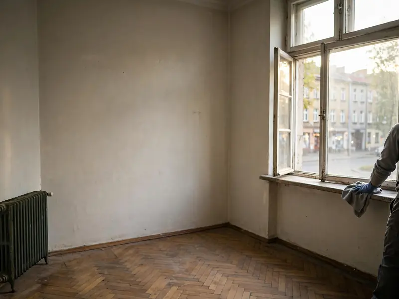 Sprzątanie pokoju w kamienicy po opróżnieniu