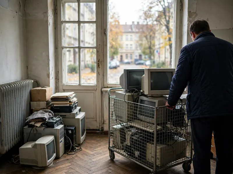 Pakowanie starych komputerów do kosza na elektroodpady