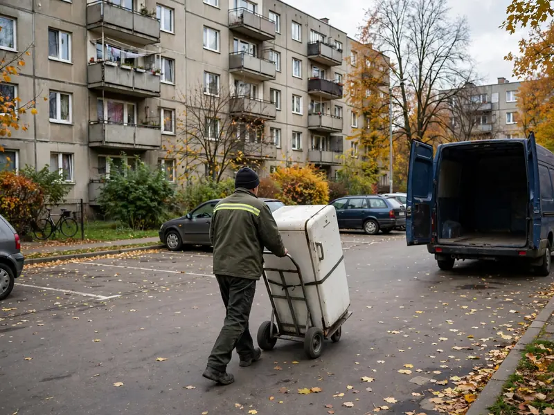 Wywóz starej lodówki z osiedla w Toruniu